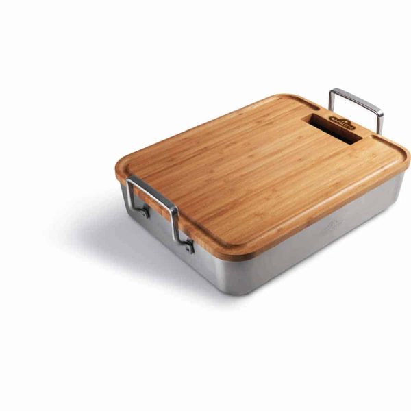 Napoleon PREMIUM STAINLESS STEEL ROASTING PAN WITH BAMBOO CUTTING BOARD outdoor living product from Crawford Outdoor